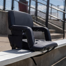 Load image into Gallery viewer, Black Portable Lightweight Stadium Chair with Armrests, Padded Back
