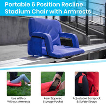 Load image into Gallery viewer, Set of 2 Blue Portable Lightweight Stadium Chairs with Armrests
