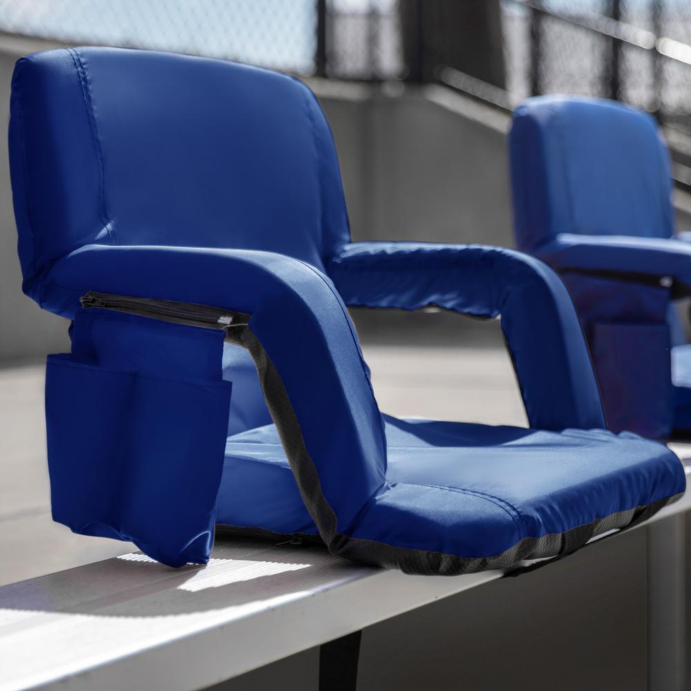 Set of 2 Blue Portable Lightweight Stadium Chairs with Armrests