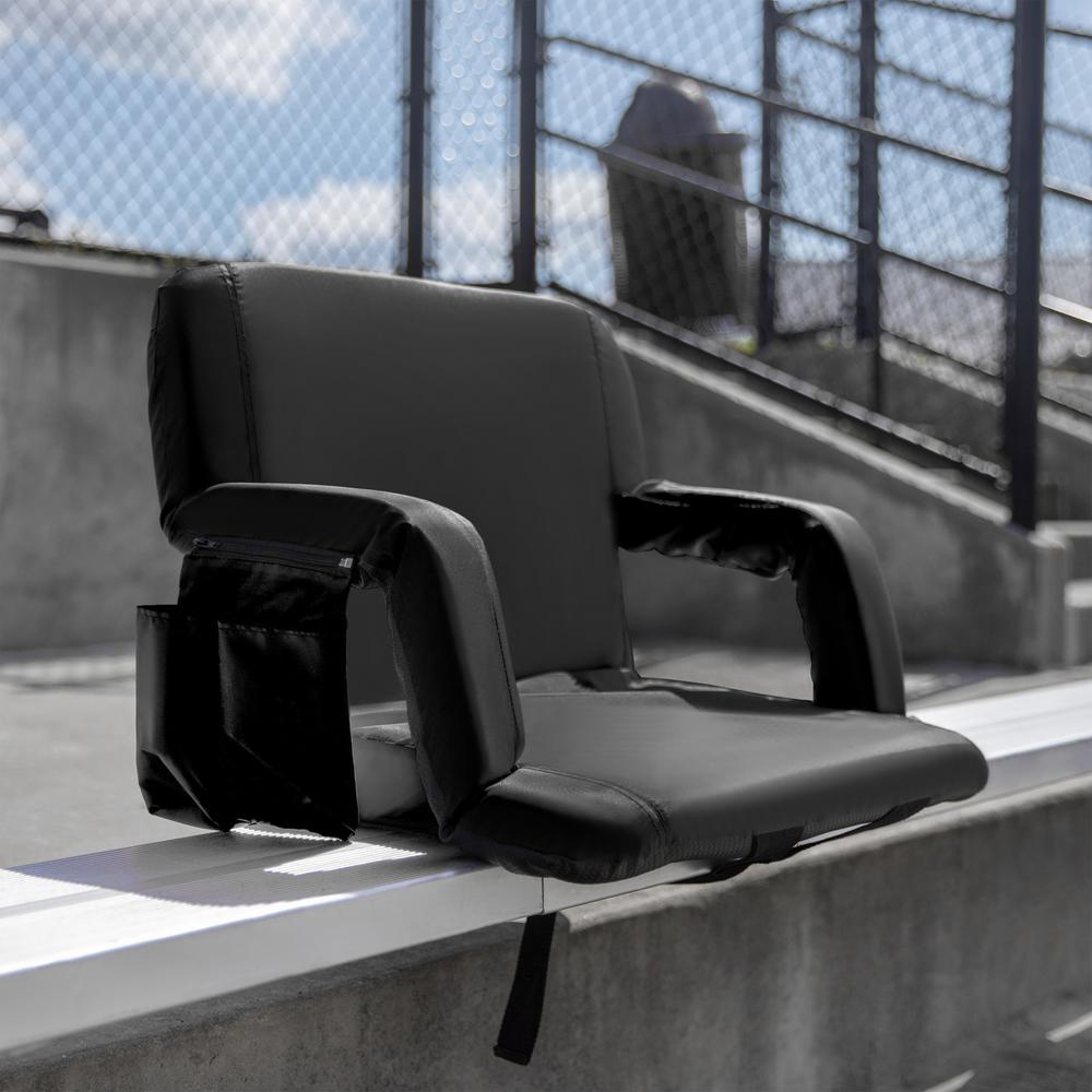 Extra Wide Black Lightweight Stadium Chair with Armrests, Padded Back