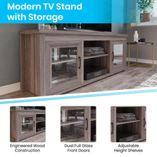 Load image into Gallery viewer, Classic TV Stand up to 80" TVs - Gray Wash Oak Finish with Full Glass Doors
