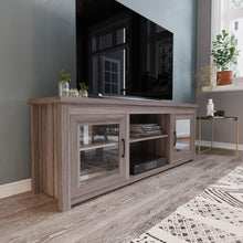 Load image into Gallery viewer, Classic TV Stand up to 80" TVs - Gray Wash Oak Finish with Full Glass Doors

