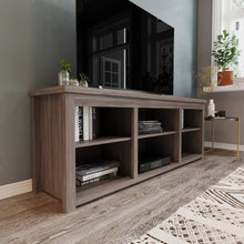 Load image into Gallery viewer, Farmhouse TV Stand up to 80" TVs - 65" Engineered Wood in Gray Wash Oak Finish
