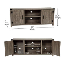 Load image into Gallery viewer, Farmhouse Barn Door TV Stand-Gray Wash Oak for TV's up to 65 ines-59"
