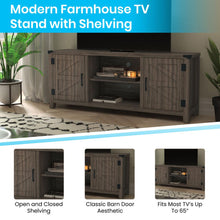 Load image into Gallery viewer, Farmhouse Barn Door TV Stand-Gray Wash Oak for TV's up to 65 ines-59"
