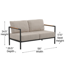 Load image into Gallery viewer, Patio Loveseat with Cushions with Teak Accent Arms, Black with Beige Cushions
