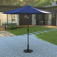 Load image into Gallery viewer, Navy 9 FT Round Umbrella with Crank and Tilt Function and Standing Umbrella Base
