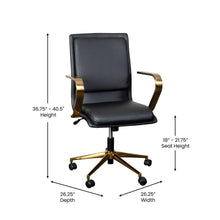 Load image into Gallery viewer, Mid-Back Designer Executive Office Chair with Brushed Gold Base and Arms, Black
