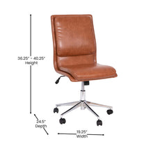 Load image into Gallery viewer, Mid-Back Armless Swivel Task Office Chair with Adjustable Chrome Base, Cognac
