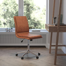 Load image into Gallery viewer, Mid-Back Armless Swivel Task Office Chair with Adjustable Chrome Base, Cognac
