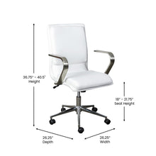 Load image into Gallery viewer, Mid-Back Executive Office Chair with Brushed Chrome Base and Arms, White
