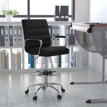 Load image into Gallery viewer, Mid-Back Black Drafting Chair with Adjustable Foot Ring and Chrome Base
