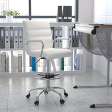 Load image into Gallery viewer, Mid-Back White Drafting Chair with Adjustable Foot Ring and Chrome Base
