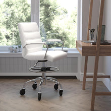 Load image into Gallery viewer, Mid-Back White Drafting Chair with Adjustable Foot Ring, Chrome Base,
