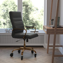 Load image into Gallery viewer, High Back Black Executive Swivel Office Chair with Gold Frame, Arms,
