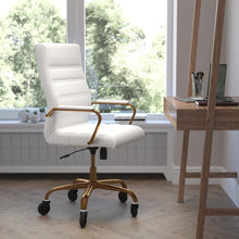 Load image into Gallery viewer, High Back White Executive Swivel Office Chair with Gold Frame, Arms,
