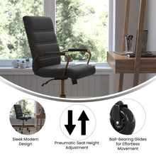 Load image into Gallery viewer, Mid-Back Black Executive Swivel Office Chair with Gold Frame, Arms,
