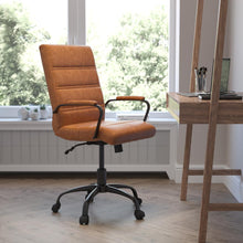 Load image into Gallery viewer, Mid-Back Brown Executive Swivel Office Chair with Black Frame and Arms
