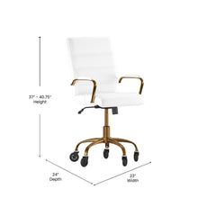 Load image into Gallery viewer, Mid-Back White Executive Swivel Office Chair with Gold Frame, Arms,
