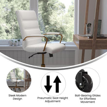 Load image into Gallery viewer, Mid-Back White Executive Swivel Office Chair with Gold Frame, Arms,
