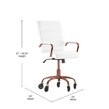 Load image into Gallery viewer, Mid-Back White Executive Swivel Office Chair with Rose Gold Frame, Arms,
