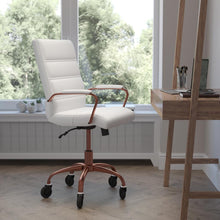 Load image into Gallery viewer, Mid-Back White Executive Swivel Office Chair with Rose Gold Frame, Arms,
