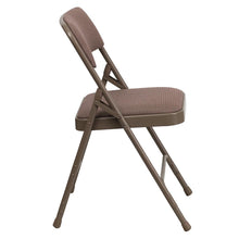 Load image into Gallery viewer, HERCULES Series Curved Triple Braced &amp; Double Hinged Beige Fabric Metal Folding Chair
