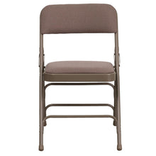 Load image into Gallery viewer, HERCULES Series Curved Triple Braced &amp; Double Hinged Beige Fabric Metal Folding Chair
