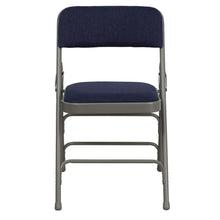 Load image into Gallery viewer, HERCULES Series Curved Triple Braced &amp; Double Hinged Navy Fabric Metal Folding Chair
