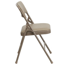 Load image into Gallery viewer, HERCULES Series Curved Triple Braced &amp; Double Hinged Beige Vinyl Metal Folding Chair
