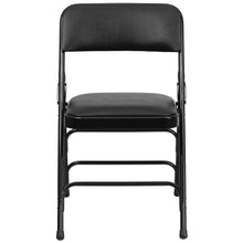 Load image into Gallery viewer, HERCULES Series Curved Triple Braced &amp; Double Hinged Black Vinyl Metal Folding Chair
