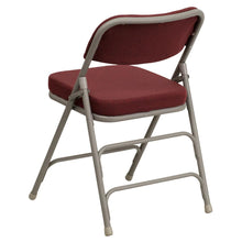 Load image into Gallery viewer, HERCULES Series Premium Curved Triple Braced &amp; Double Hinged Burgundy Fabric Metal Folding Chair
