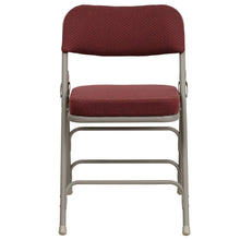 Load image into Gallery viewer, HERCULES Series Premium Curved Triple Braced &amp; Double Hinged Burgundy Fabric Metal Folding Chair
