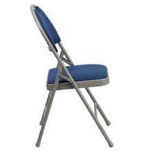 Load image into Gallery viewer, HERCULES Series Ultra-Premium Triple Braced Navy Fabric Metal Folding Chair with Easy-Carry Handle
