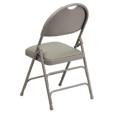 Load image into Gallery viewer, HERCULES Series Ultra-Premium Triple Braced Gray Vinyl Metal Folding Chair with Easy-Carry Handle
