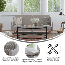 Load image into Gallery viewer, Split Back Sofa Futon - Gray Faux Linen Upholstery
