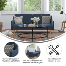 Load image into Gallery viewer, Split Back Sofa Futon - Navy Faux Linen Upholstery
