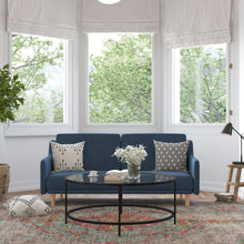 Load image into Gallery viewer, Split Back Sofa Futon - Navy Faux Linen Upholstery
