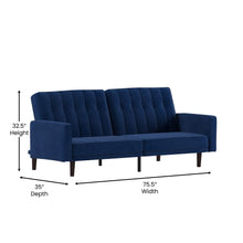 Load image into Gallery viewer, Sofa Futon in Navy Velvet Upholstery with Solid Wooden Legs
