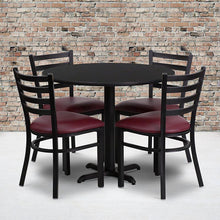 Load image into Gallery viewer, 36'' Black Table Set with X-Base and 4 Metal Chairs - Burgundy Vinyl Seat
