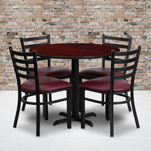 Load image into Gallery viewer, 36'' Mahogany Table Set with X-Base and 4 Metal Chairs - Burgundy Vinyl Seat
