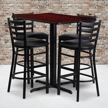 Load image into Gallery viewer, 24''W x 42''L Mahogany Table Set with 4 Metal Barstools - Black Vinyl Seat
