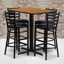 Load image into Gallery viewer, 24''W x 42''L Natural Table Set with 4 Metal Barstools - Black Vinyl Seat
