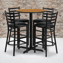 Load image into Gallery viewer, 30'' Natural Table Set with X-Base and 4 Metal Barstools - Black Vinyl Seat
