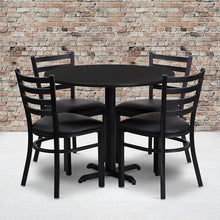 Load image into Gallery viewer, 36'' Black Table Set with X-Base and 4 Metal Chairs - Black Vinyl Seat
