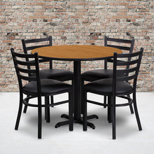 Load image into Gallery viewer, 36'' Natural Table Set with X-Base and 4 Metal Chairs - Black Vinyl Seat
