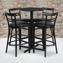 Load image into Gallery viewer, 24'' Black Table Set with X-4 Two-Slat Metal Barstools - Black Vinyl Seat
