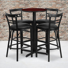 Load image into Gallery viewer, 24'' Mahogany Table Set with X-4 Two-Slat Metal Barstools - Black Vinyl Seat
