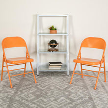 Load image into Gallery viewer, HERCULES COLORBURST Series Orange Marmalade Triple Braced &amp; Double Hinged Metal Folding Chair
