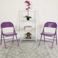 Load image into Gallery viewer, HERCULES COLORBURST Series Impulsive Purple Triple Braced &amp; Double Hinged Metal Folding Chair
